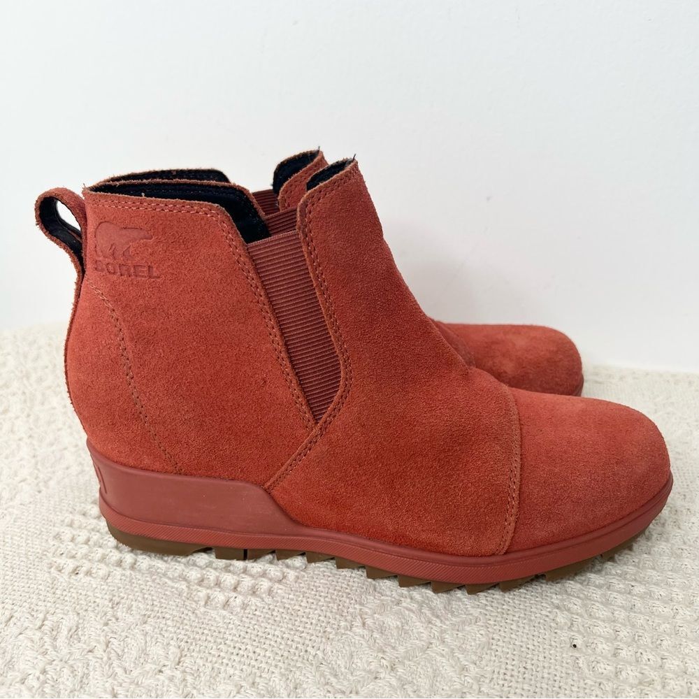 Sorel Wedge Evie Pull On Booties Warp Red Size 8 Suede - Picture 6 of 10